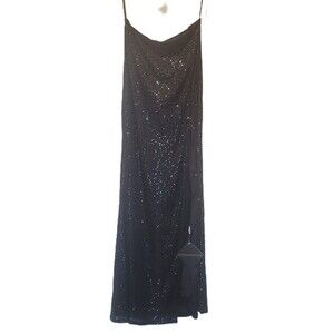 NWT Love & Lemonade Black Sequin Beaded Strapless Long Formal Gown Size L Prom